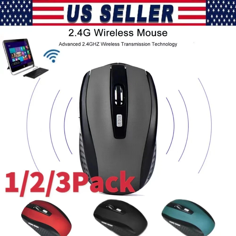 2.4GHz Wireless Optical Mouse with USB Receiver | Adjustable 1600 DPI for PC & Laptop